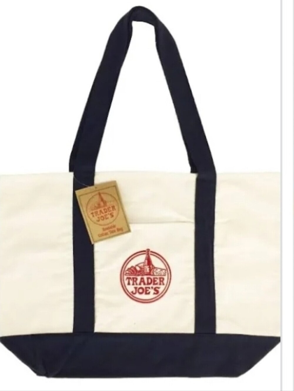NWT-Trader Joe's Canvas Tote Bag - Cream & Navy - Picture 2 of 2